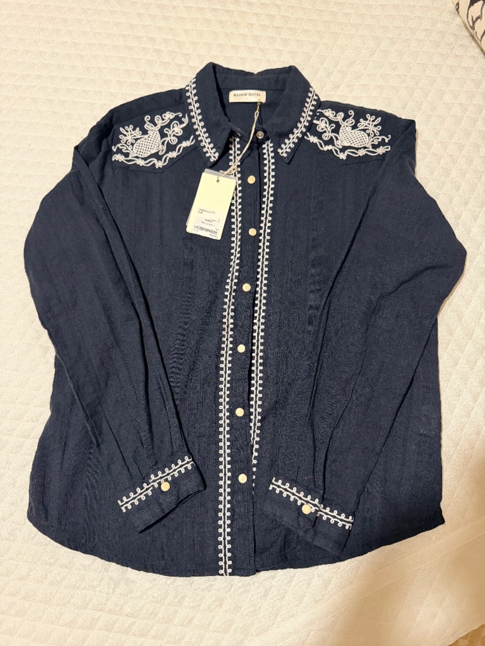 Maison Hotel black & white western style shirt, sz L